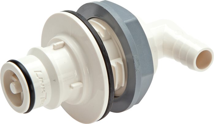 Exemplary representation: Angular coupling plug with grommet & bulkhead thread, polysulfone