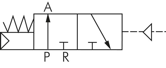 Schematic symbol: 3/2-way pneumatic valve, home position open (NO)